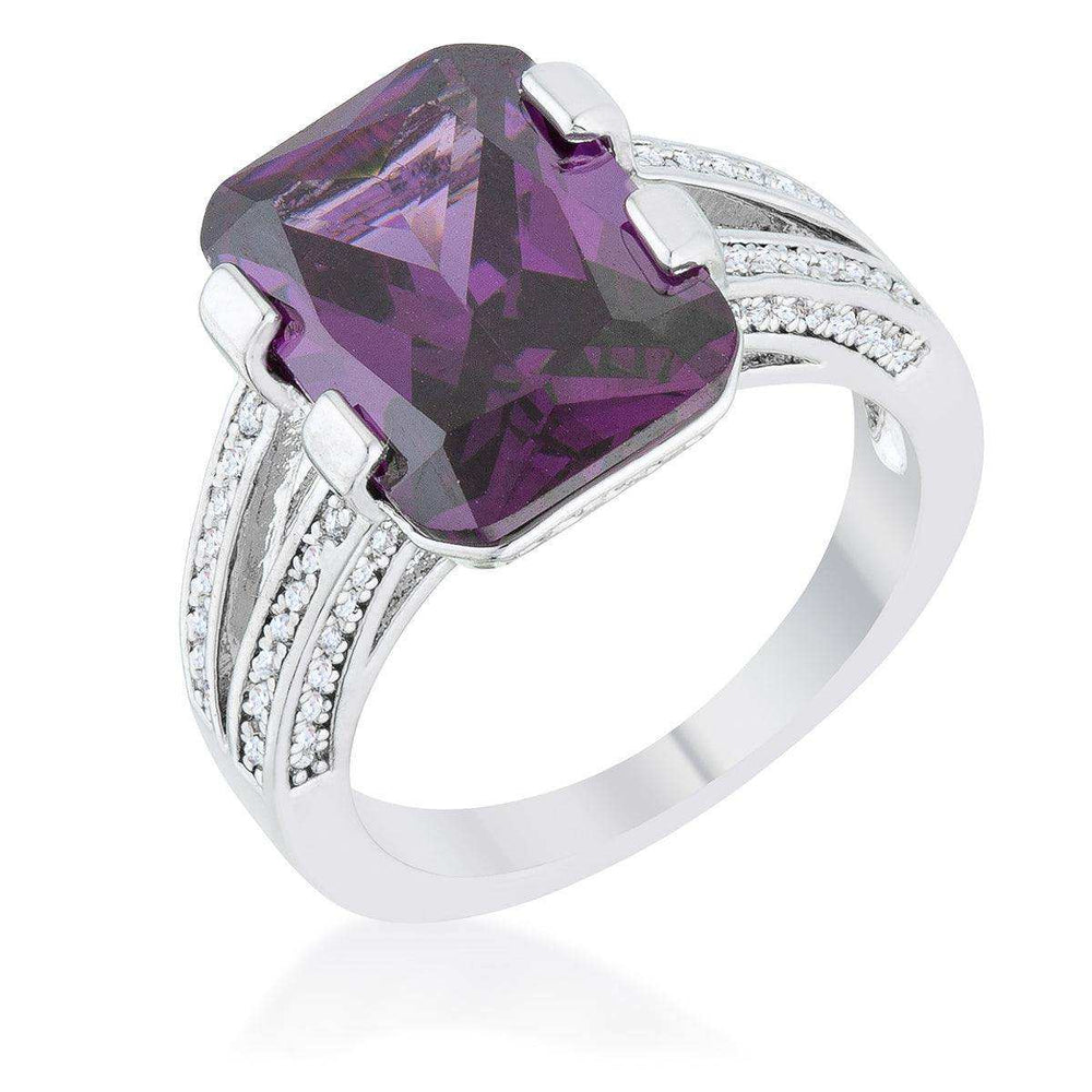 Rema 8.6ct Amethyst CZ Rhodium Emerald Classic Cocktail Ring - JGI - Flyclothing LLC