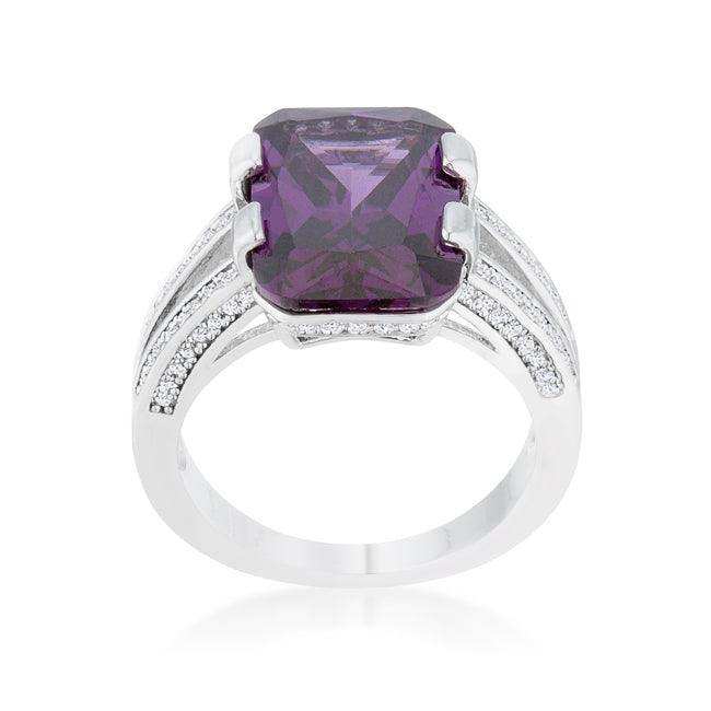 Rema 8.6ct Amethyst CZ Rhodium Emerald Classic Cocktail Ring - JGI - Flyclothing LLC
