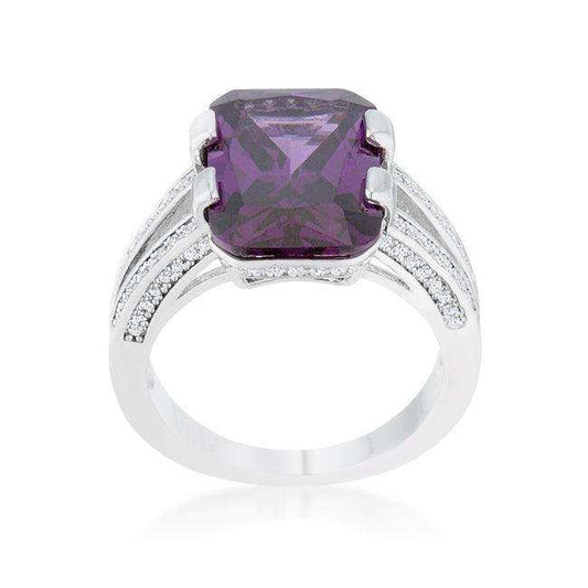 Rema 8.6ct Amethyst CZ Rhodium Emerald Classic Cocktail Ring - JGI - Flyclothing LLC