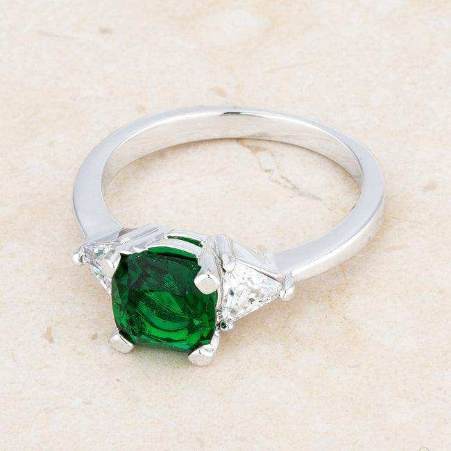 Shonda 1.8ct Emerald CZ Rhodium Cushion Classic Statement Ring - JGI - Flyclothing LLC