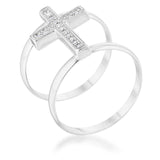 Francis 0.08ct CZ Rhodium Contemporary Cross Ring - JGI - Flyclothing LLC