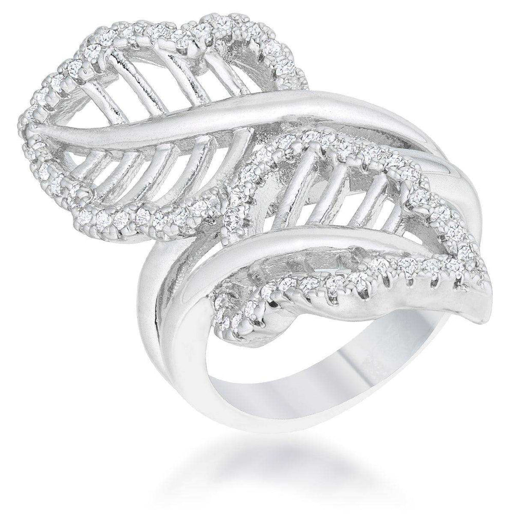 Lina 0.4ct CZ Rhodium Leaf Wrap Ring - JGI - Flyclothing LLC