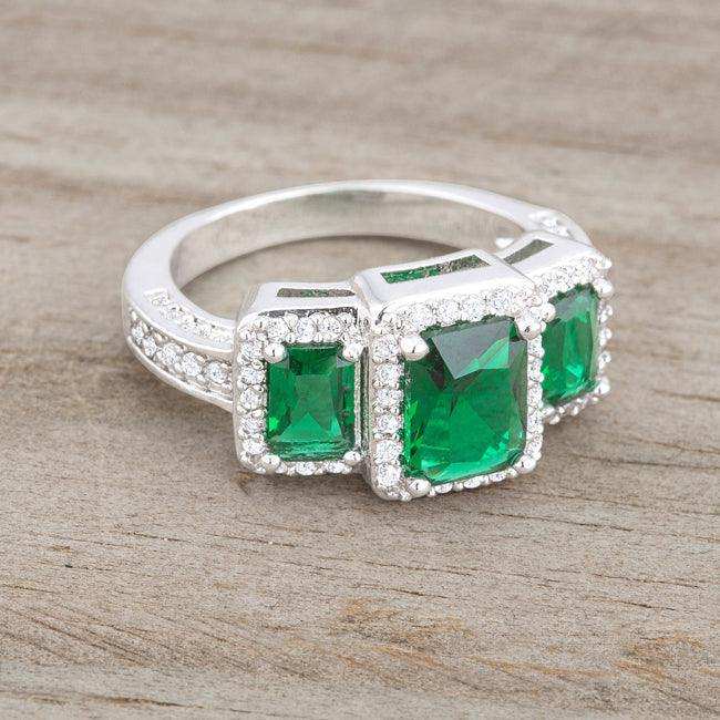 Rita 2.3ct Emerald CZ Rhodium Classic Trio Ring - JGI - Flyclothing LLC