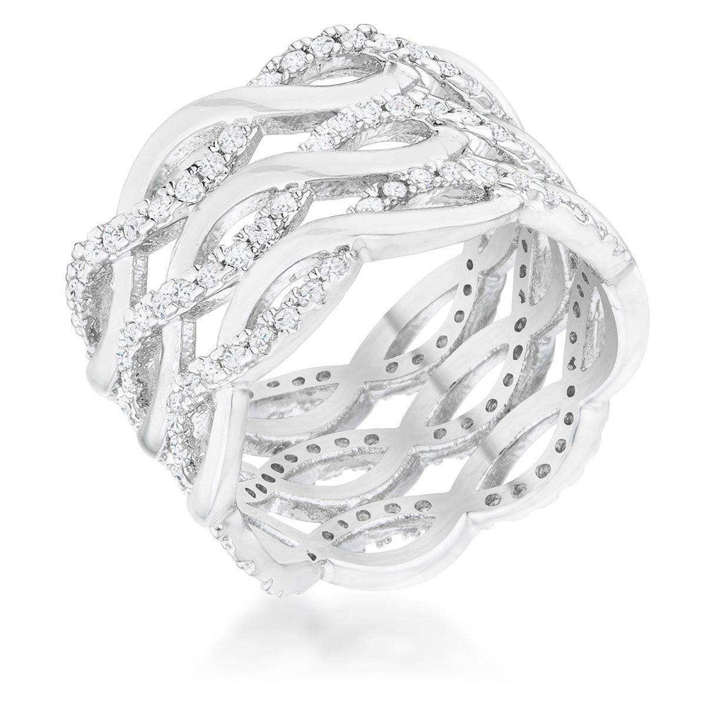Contemporary 0.88ct CZ Rhodium Twist Wide Cocktail Ring - JGI - Flyclothing LLC