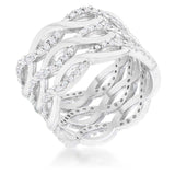 Contemporary 0.88ct CZ Rhodium Twist Wide Cocktail Ring - JGI - Flyclothing LLC