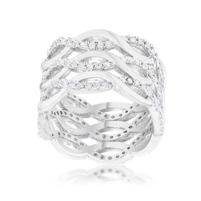Contemporary 0.88ct CZ Rhodium Twist Wide Cocktail Ring - JGI - Flyclothing LLC