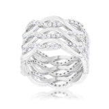 Contemporary 0.88ct CZ Rhodium Twist Wide Cocktail Ring - JGI - Flyclothing LLC
