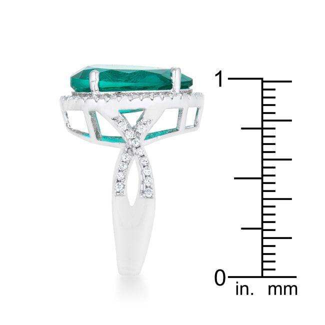 Laura 9.9ct Blue Green CZ Rhodium Classic Teardrop Ring - JGI - Flyclothing LLC