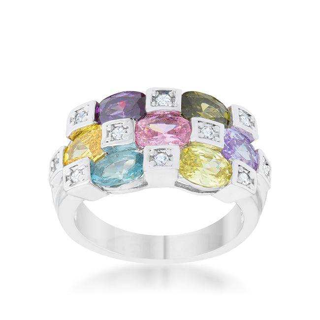 Mina 3.1ct Multicolor CZ Rhodium Cocktail Ring - JGI - Flyclothing LLC