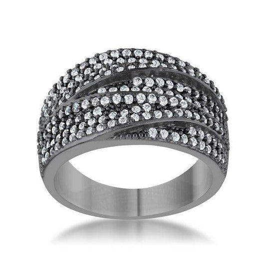 Kina 1.7ct Clear CZ Hematite Contemporary Cocktail Ring - JGI - Flyclothing LLC