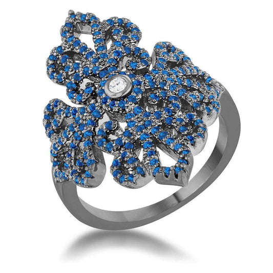 Victoria 1.23ct Sapphire CZ Hematite Filigree Cocktail Ring - JGI - Flyclothing LLC