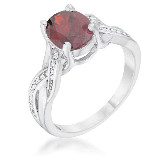 Justine 2ct Garnet CZ Rhodium Classic Oval Ring - JGI - Flyclothing LLC