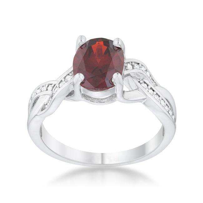 Justine 2ct Garnet CZ Rhodium Classic Oval Ring - JGI - Flyclothing LLC