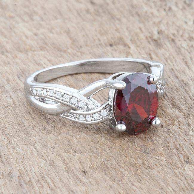 Justine 2ct Garnet CZ Rhodium Classic Oval Ring - JGI - Flyclothing LLC