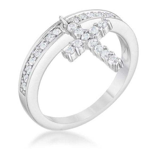 Christine 0.2ct CZ Rhodium Cross Charm Ring - JGI - Flyclothing LLC