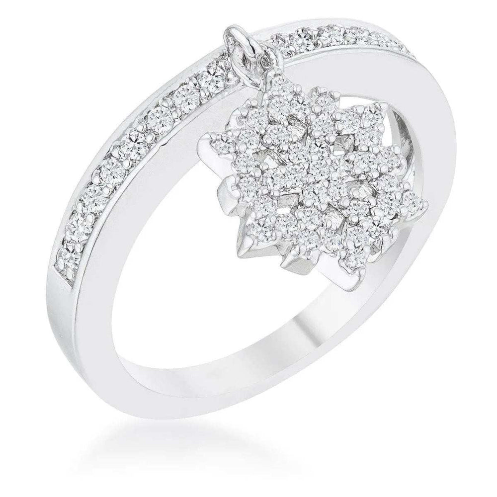 Snowflake 0.35ct CZ Rhodium Simple Holiday Charm Band Ring - JGI - Flyclothing LLC
