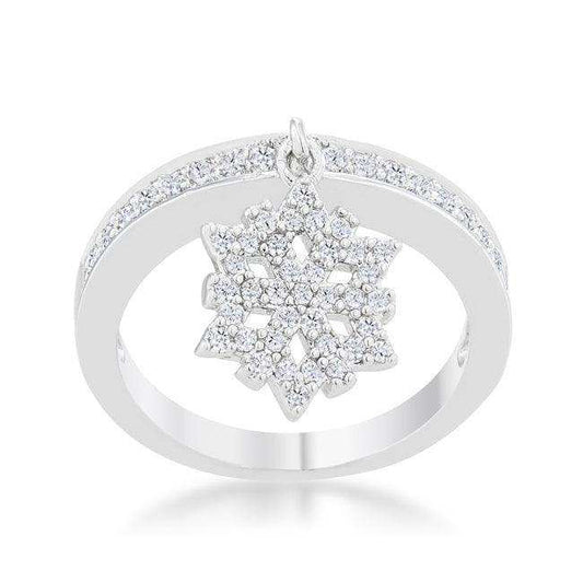 Snowflake 0.35ct CZ Rhodium Simple Holiday Charm Band Ring - JGI - Flyclothing LLC
