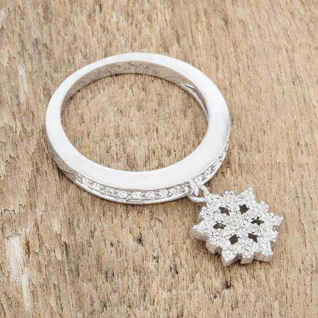 Snowflake 0.35ct CZ Rhodium Simple Holiday Charm Band Ring - JGI - Flyclothing LLC