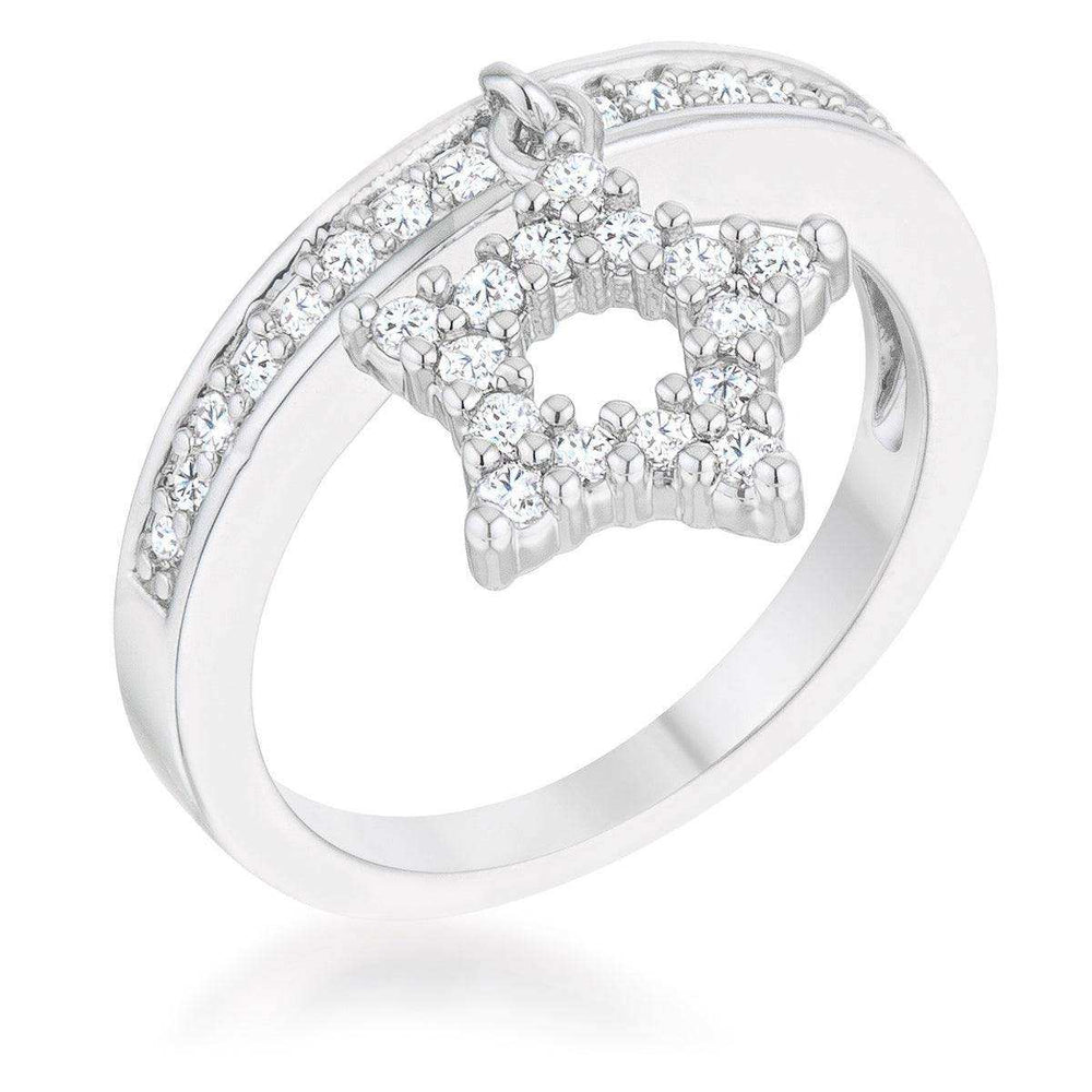 Star 0.25ct CZ Rhodium Simple Holiday Charm Band Ring - JGI - Flyclothing LLC