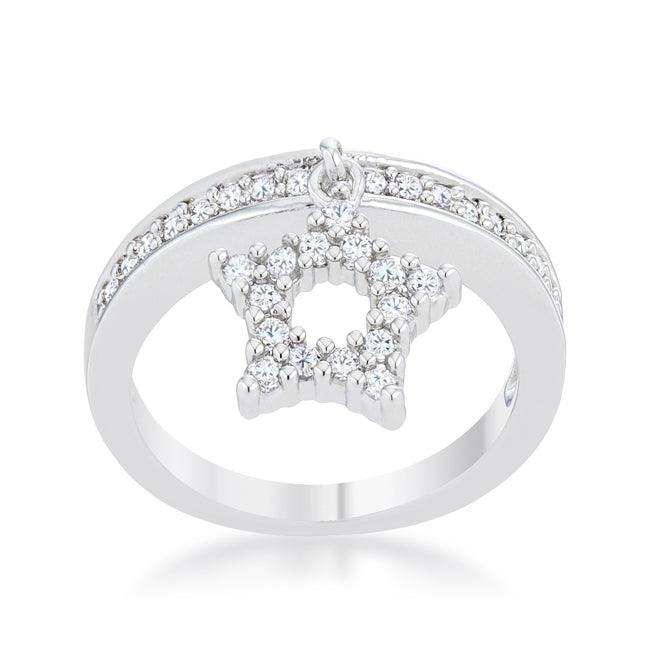 Star 0.25ct CZ Rhodium Simple Holiday Charm Band Ring - JGI - Flyclothing LLC