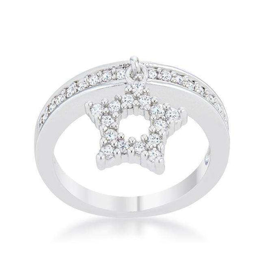 Star 0.25ct CZ Rhodium Simple Holiday Charm Band Ring - JGI - Flyclothing LLC
