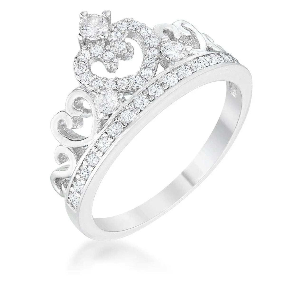 Aurora 0.34ct CZ Rhodium Heart Crown Ring - JGI - Flyclothing LLC