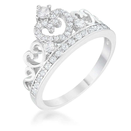 Aurora 0.34ct CZ Rhodium Heart Crown Ring - JGI - Flyclothing LLC