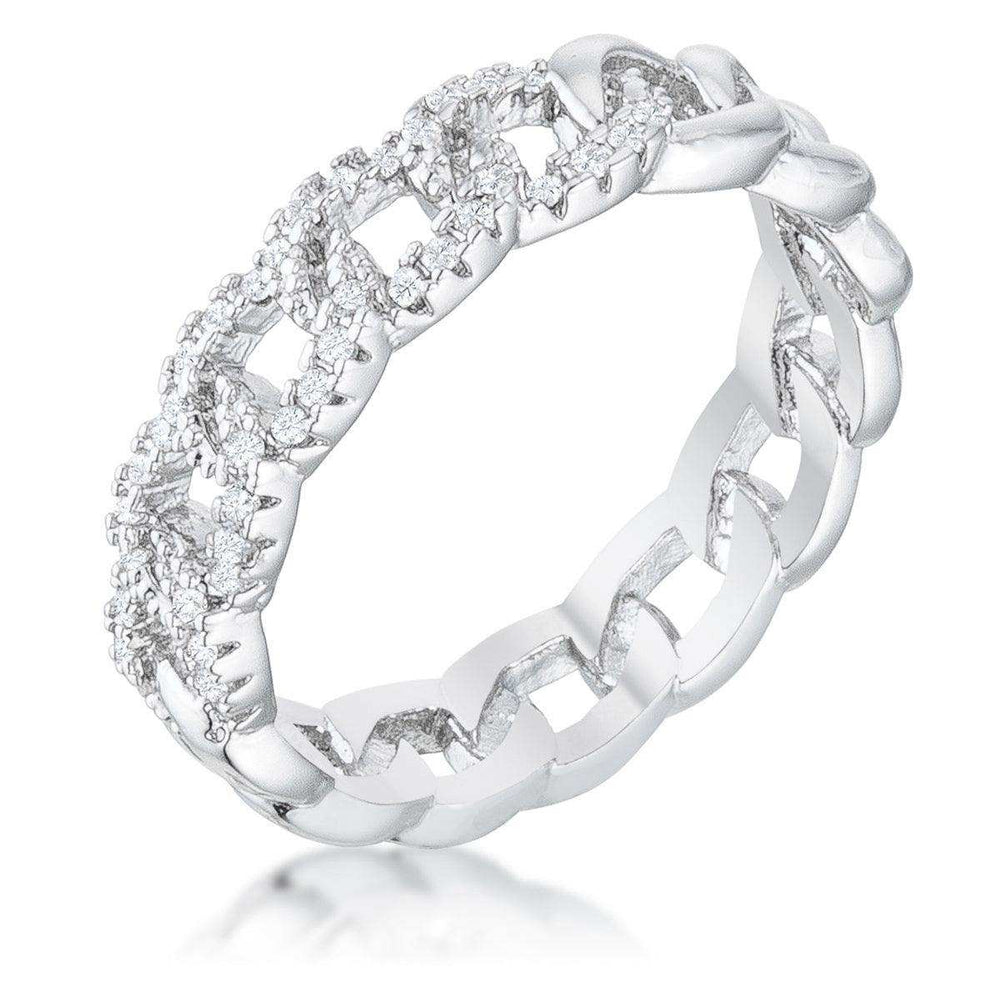 Interlocking Rhodium Chain Design Ring with CZ - JGI - Flyclothing LLC