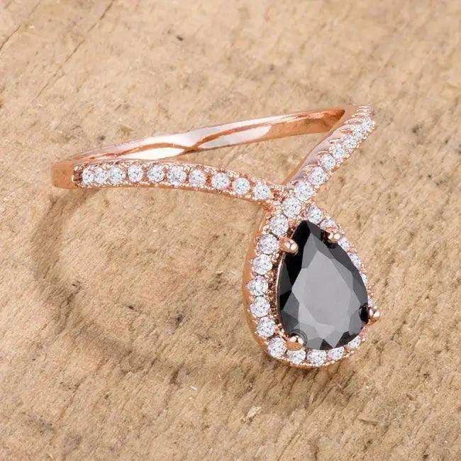 1.5Ct Rose Goldtone Chevron Ring With Onyx CZ - JGI - Flyclothing LLC