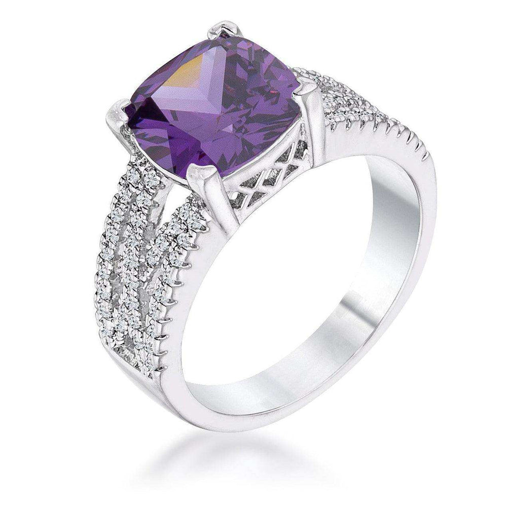 3Ct Elegant Silvertone Criss-Cross Amethyst Purple CZ Engagement Ring - JGI - Flyclothing LLC