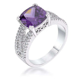 3Ct Elegant Silvertone Criss-Cross Amethyst Purple CZ Engagement Ring - JGI - Flyclothing LLC