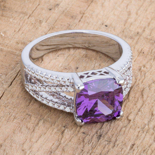 3Ct Elegant Silvertone Criss-Cross Amethyst Purple CZ Engagement Ring - JGI - Flyclothing LLC