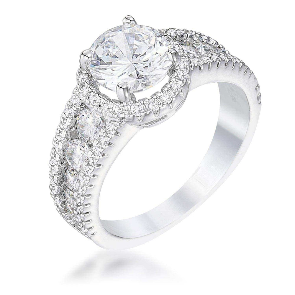 2.1Ct Rhodium Plated Solitaire Engagement Halo Ring - JGI - Flyclothing LLC