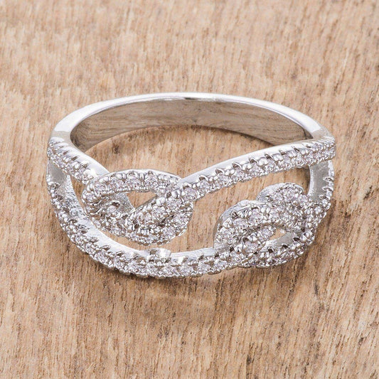 1.15Ct Rhodium Plated CZ Pave Double Knot Ring - JGI - Flyclothing LLC