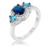 1.3Ct Rhodium and Hematite Plated Shades of Blue CZ Three Stone Engagement Ring - JGI - Flyclothing LLC
