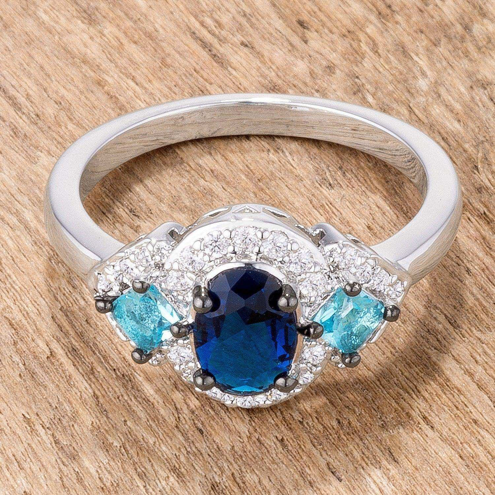 1.3Ct Rhodium and Hematite Plated Shades of Blue CZ Three Stone Engagement Ring - JGI - Flyclothing LLC
