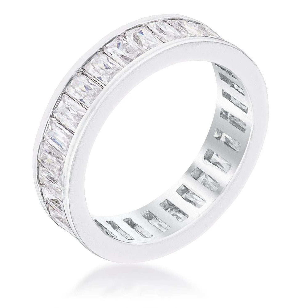 Rhodium Plated Baguette Emerald Cut Eternity Ring - JGI - Flyclothing LLC