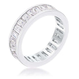 Rhodium Plated Baguette Emerald Cut Eternity Ring - JGI - Flyclothing LLC