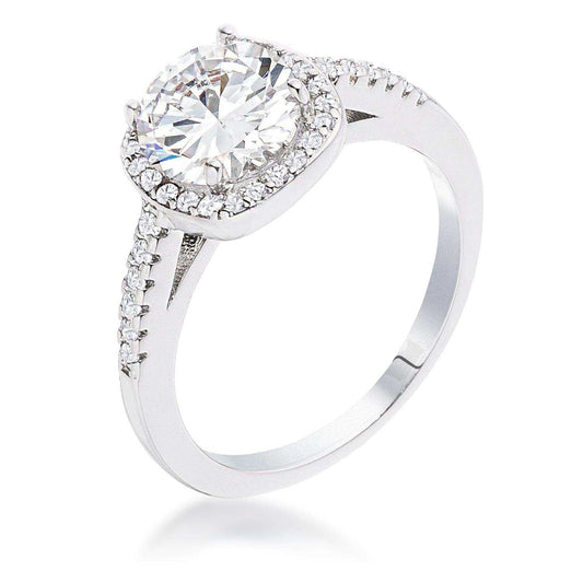 2.97Ct Rhodium Plated Classic Cushion Cut Halo Ring - JGI - Flyclothing LLC