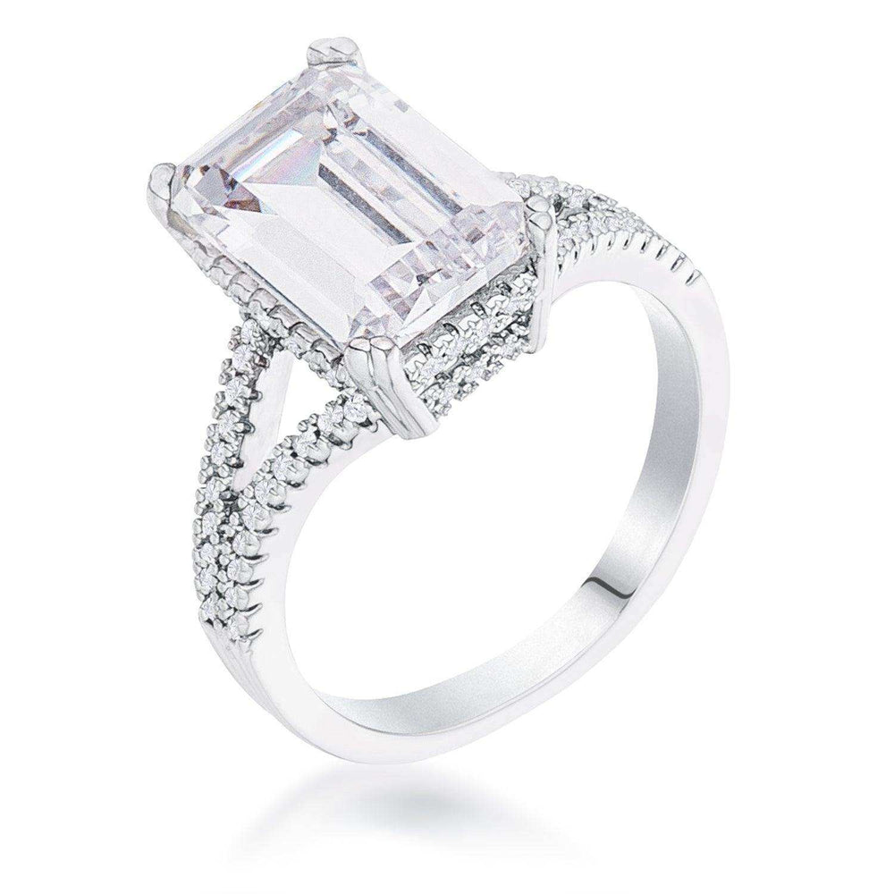 6.75Ct Rhodium Plated Emerald Cut Wishbone Ring - JGI - Flyclothing LLC