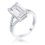 6.75Ct Rhodium Plated Emerald Cut Wishbone Ring - JGI - Flyclothing LLC