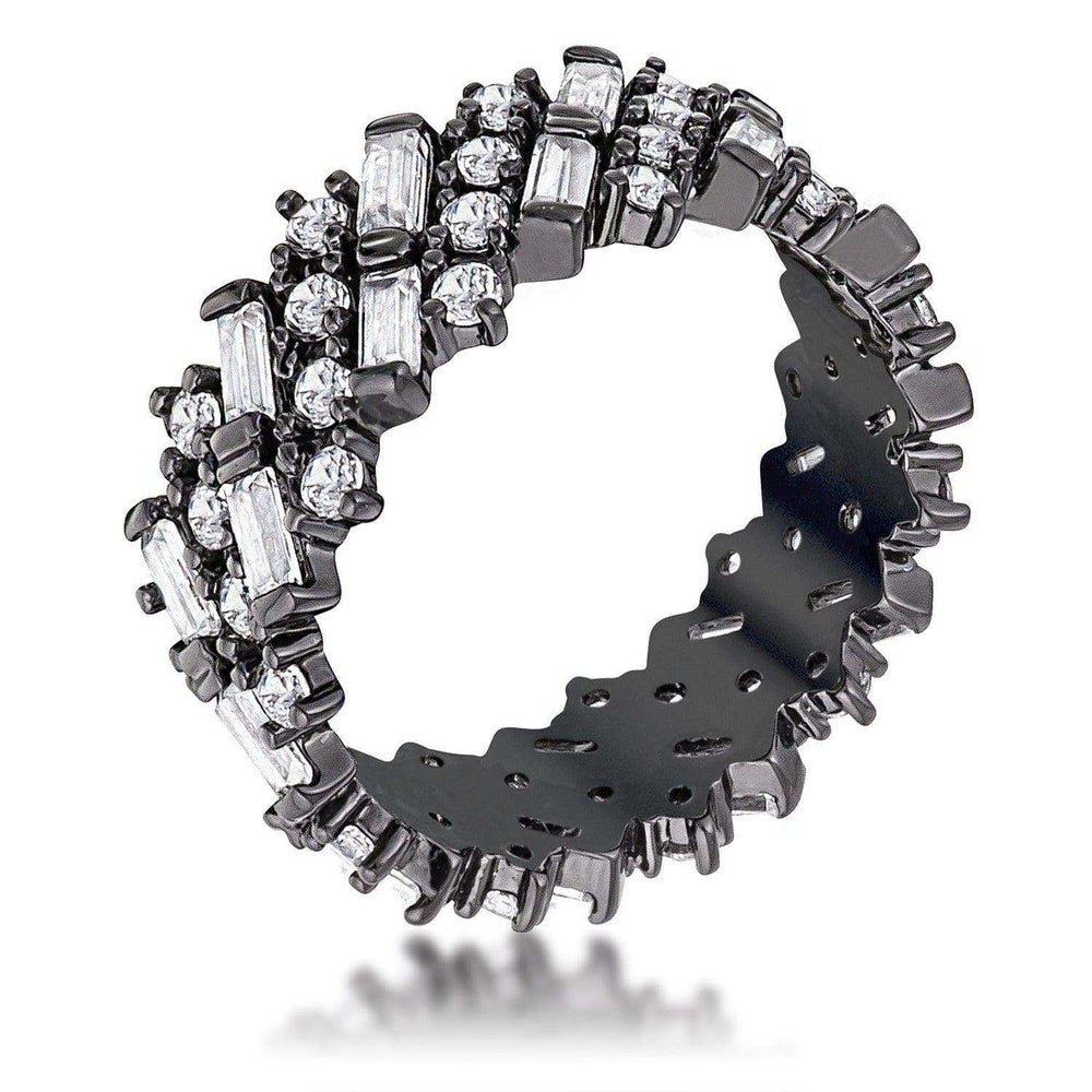 Hematite Clear CZ Alternating Baguette Round Eternity Band - JGI - Flyclothing LLC