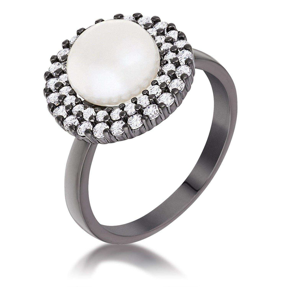 Hematite Double Halo Ethereal Pearl Cocktail Ring - JGI - Flyclothing LLC
