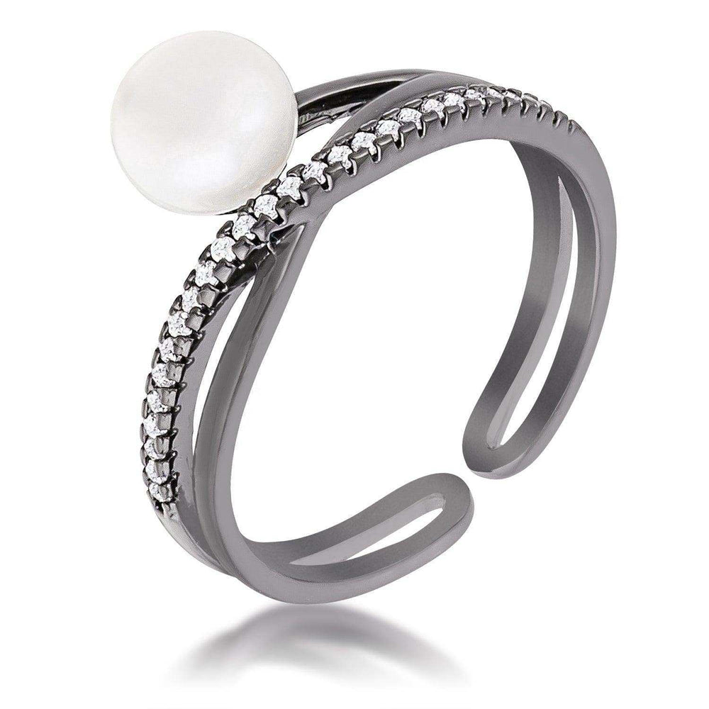 Hematite Pearl Ribbon Bypass Half Pave Ring - JGI - Flyclothing LLC