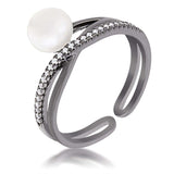 Hematite Pearl Ribbon Bypass Half Pave Ring - JGI - Flyclothing LLC