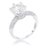 Rhodium Plated Clear CZ Round Solitaire Quad Micropave Ring - JGI - Flyclothing LLC