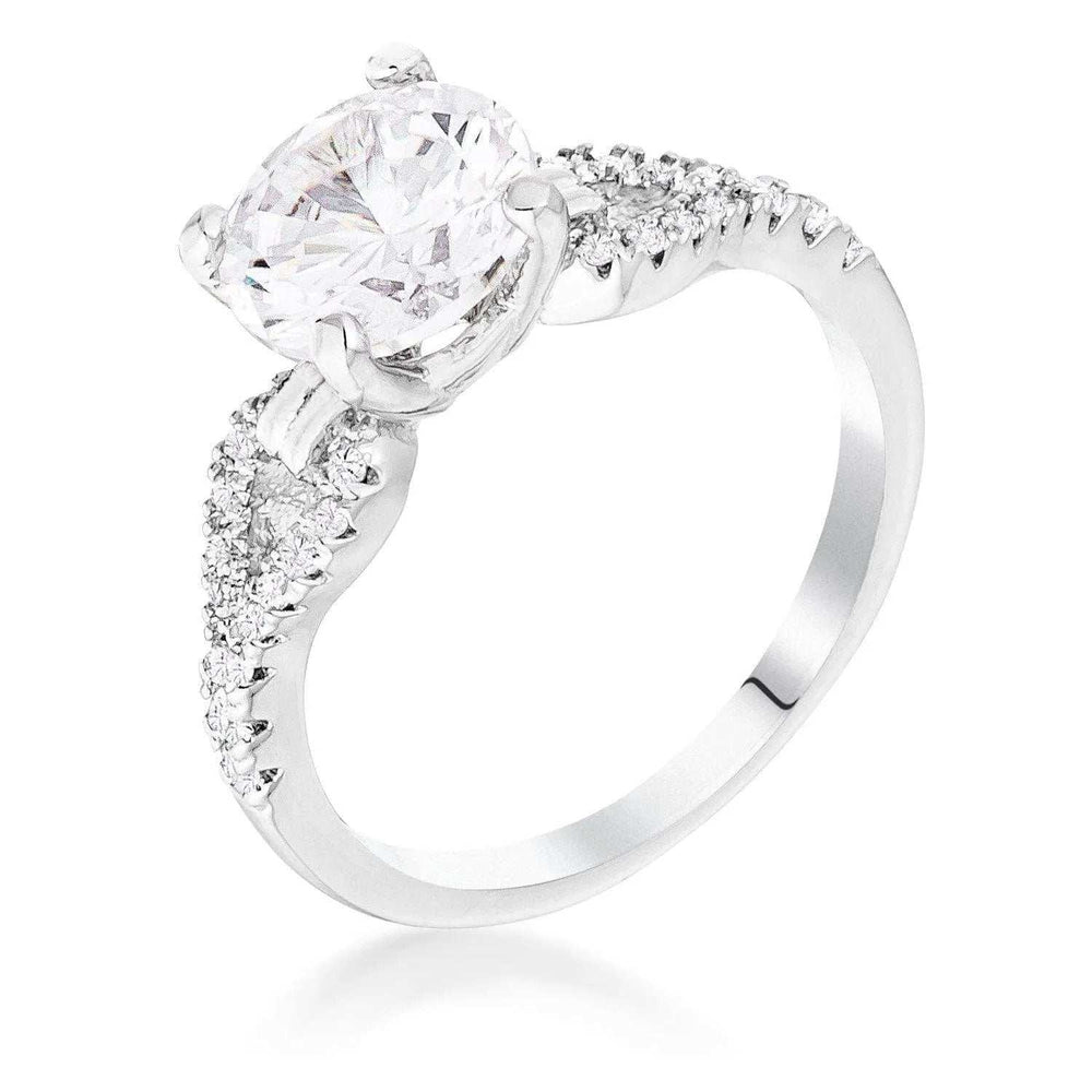 2.11Ct Rhodium Round Cut CZ Petite Ribbon Engagement Ring - JGI - Flyclothing LLC