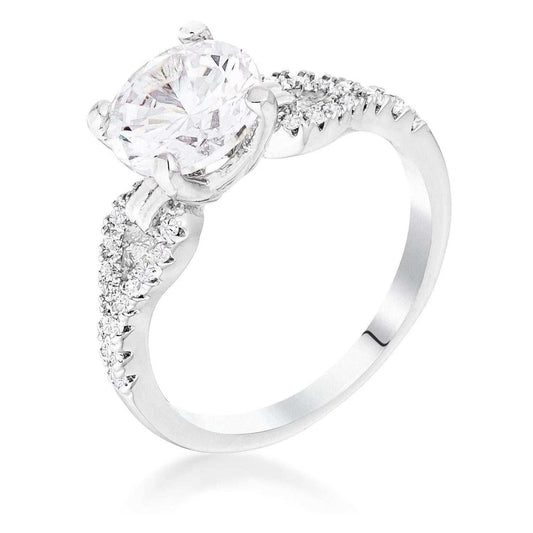 2.11Ct Rhodium Round Cut CZ Petite Ribbon Engagement Ring - JGI - Flyclothing LLC