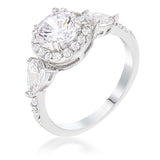 Rhodium Plated 3-Stone Clear CZ Round Halo Pear Engagement Ring - JGI - Flyclothing LLC