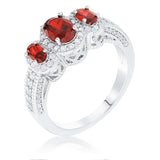 Rhodium Plated 3-Stone Garnet Oval Cut CZ Halo Ring - JGI - Flyclothing LLC